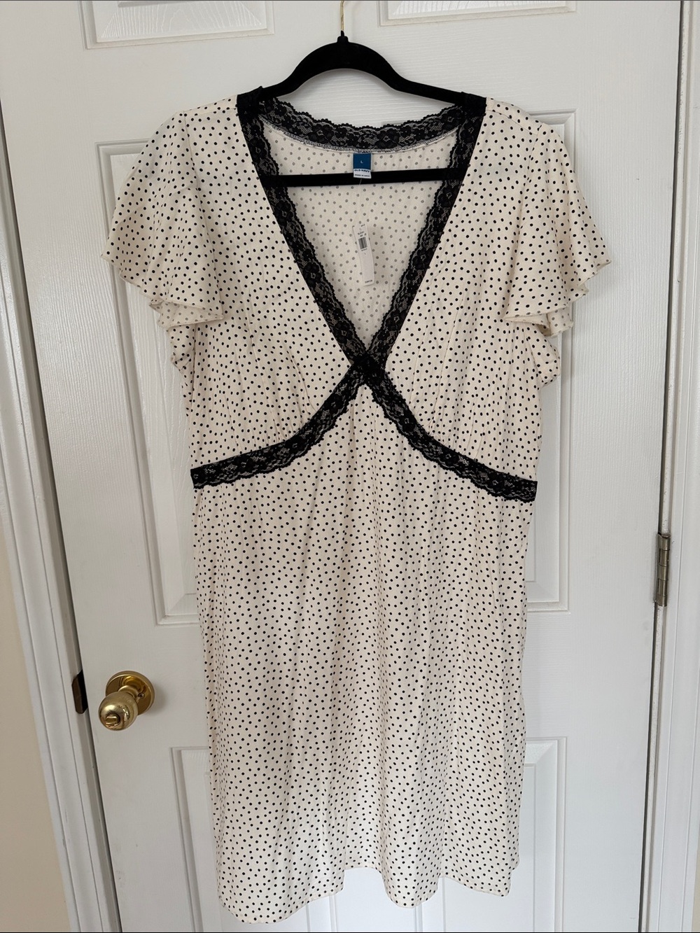 Old Navy Cream Polka Dot Mini Dress with Black Lace Trim
